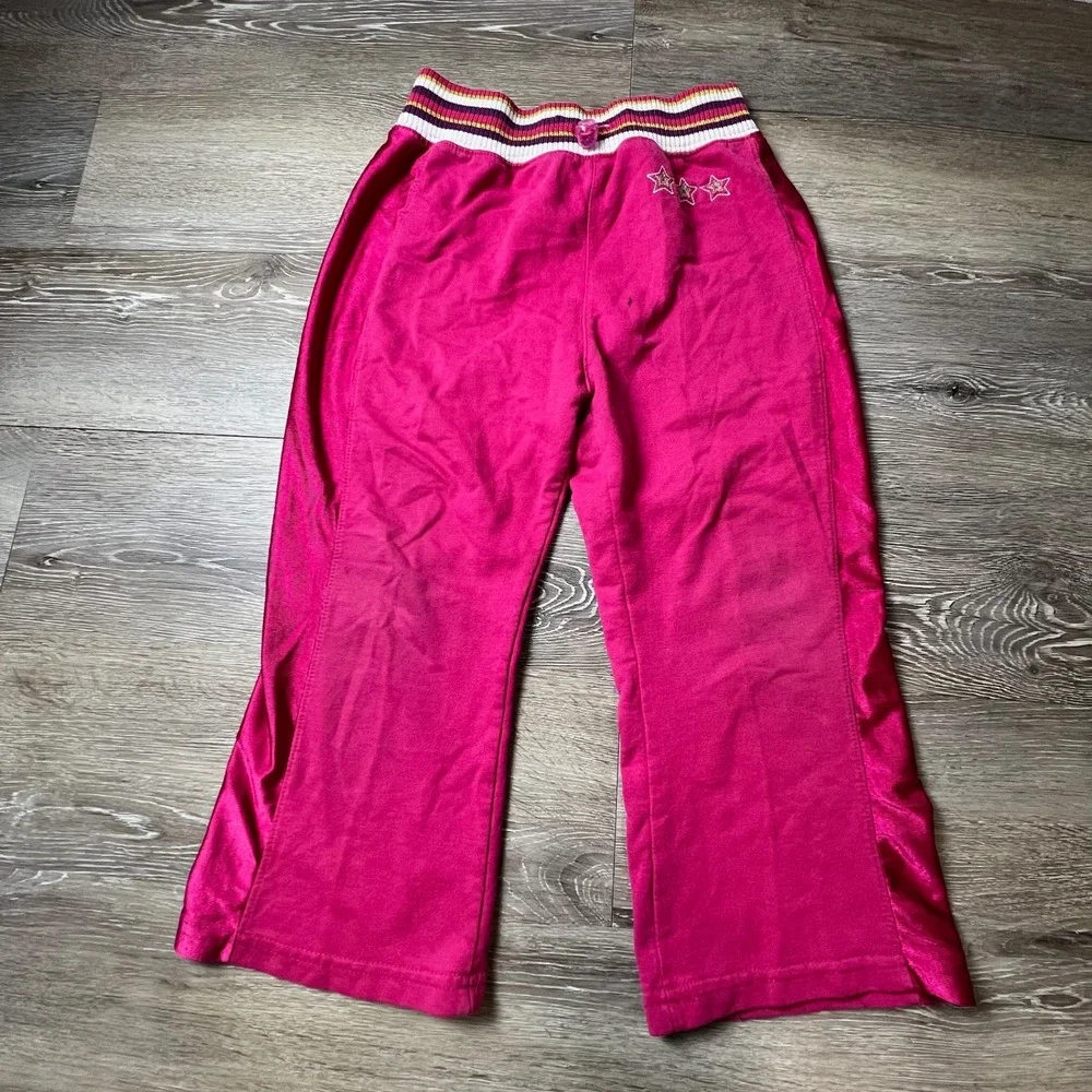 Bratz Track Pants Girls M 7/8 Pink Embroidered Logo Y2K Satin Stripe Joggers